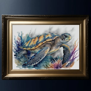 Watercolor Painting of Sea Turtle 3:2 Poster