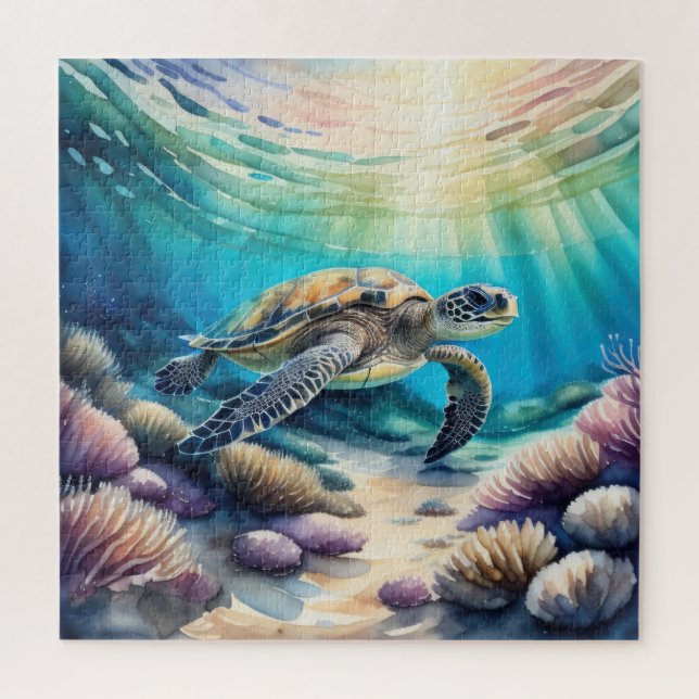 Watercolor Painting of Sea Turtle Jigsaw Puzzle (Vertical)