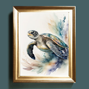 Watercolor Painting of Sea Turtle  Poster