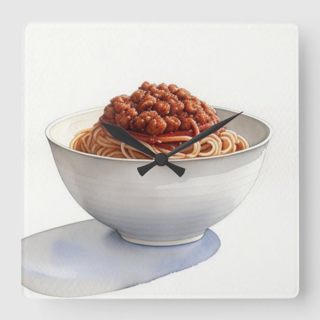 Watercolor Painting of Spaghetti Square Wall Clock (Front)