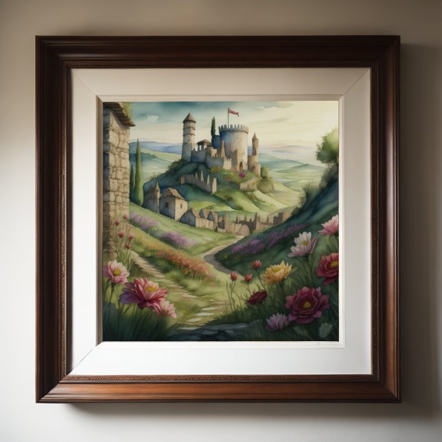 Watercolor Painting of Storybook Medieval Castle Poster (Creator Uploaded)
