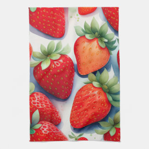 Watercolor Painting of Strawberries Kitchen Towel