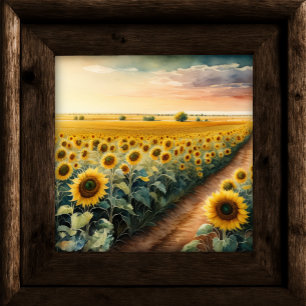 Watercolor Painting of Sunflower Landscape Poster