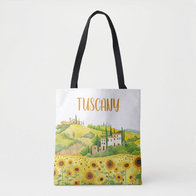 Watercolor Painting of Sunflowers in Tuscany Italy Tote Bag (Front)