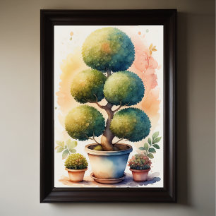 Watercolor Painting of Topiary Tree in Pot Poster