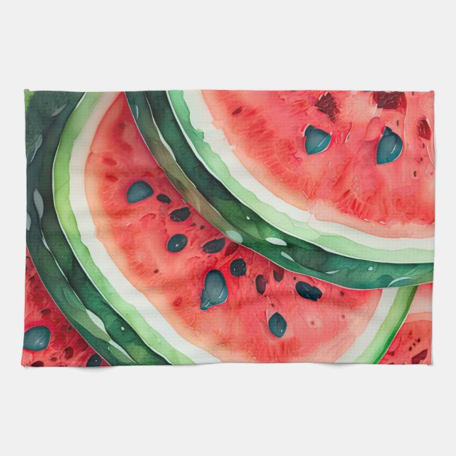 Watercolor Painting of Watermelon Kitchen Towel (Horizontal)
