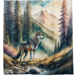 Watercolor Painting of Wolf in Forest