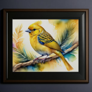 Watercolor Painting of Yellow Bird 5:4 Poster
