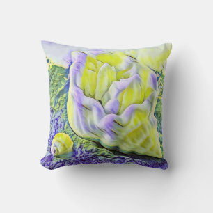 Watercolor Painting of yellow purple seashell Throw Pillow