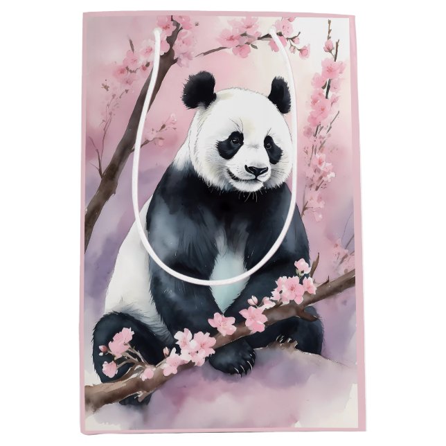Watercolor Painting Panda Bear Medium Gift Bag (Front)