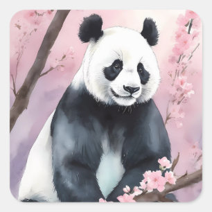 Watercolor Painting Panda Bear Square Sticker