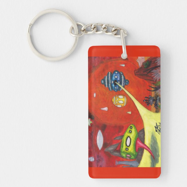 Watercolor Painting Science Fiction Dimension Art Keychain (Front)