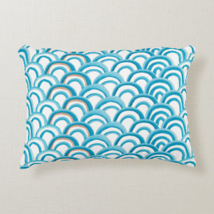 Watercolor painting seamless pattern with blue wav accent pillow