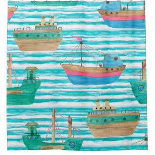Watercolor painting seamless pattern with boats on