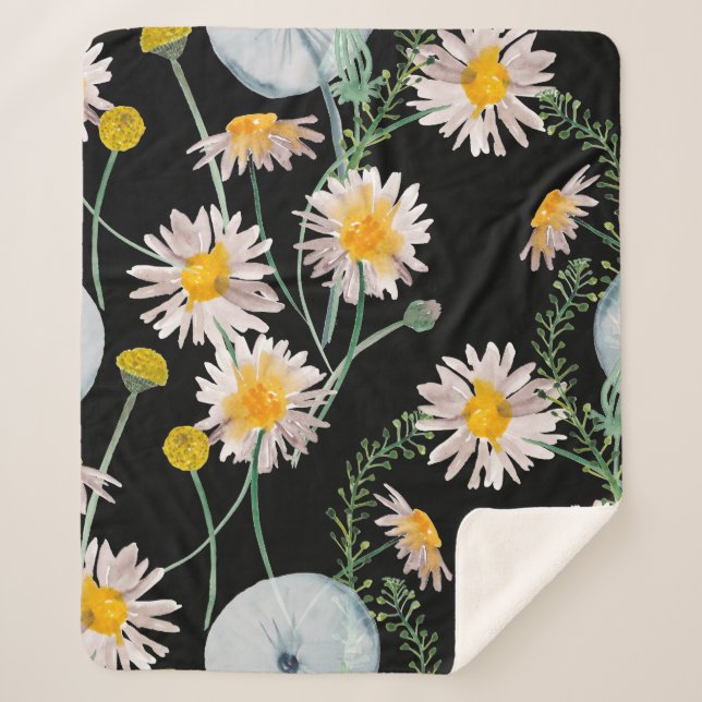 Watercolor painting seamless pattern with chamomil sherpa blanket (Front)