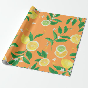 Watercolor painting seamless pattern with citrus f wrapping paper