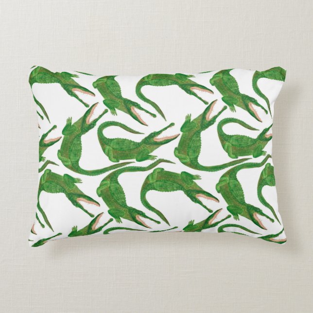 watercolor painting seamless pattern with crocodil accent pillow (Front)