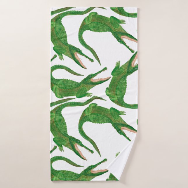 watercolor painting seamless pattern with crocodil bath towel (Bath Towel)