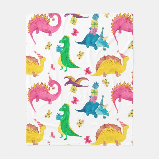 Watercolor painting seamless pattern with dinosaur fleece blanket (Front)