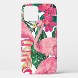 Watercolor painting seamless pattern with flamingo iPhone 12 case