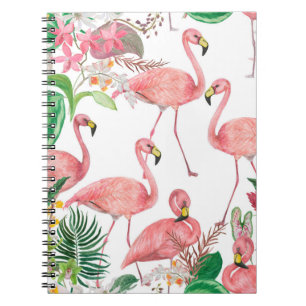 Watercolor painting seamless pattern with flamingo notebook
