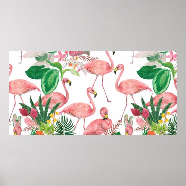 Watercolor painting seamless pattern with flamingo poster (Front)