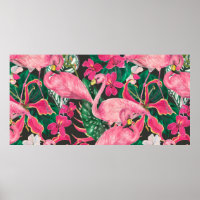 Watercolor painting seamless pattern with flamingo
