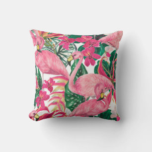 Watercolor painting seamless pattern with flamingo throw pillow