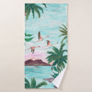 Watercolor painting seamless pattern with hawaiian bath towel