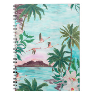 Watercolor painting seamless pattern with hawaiian notebook