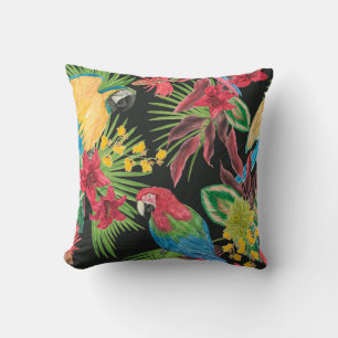 Watercolor painting seamless pattern with parrots throw pillow