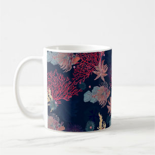 Watercolor painting seamless pattern with red lion coffee mug