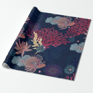Watercolor painting seamless pattern with red lion wrapping paper