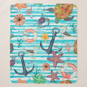 Watercolor painting seamless pattern with turtles, sherpa blanket