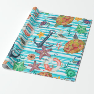 Watercolor painting seamless pattern with turtles, wrapping paper