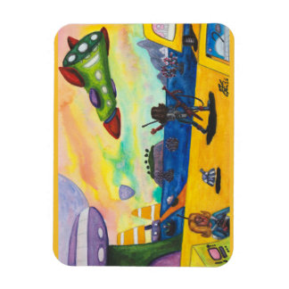 Watercolor Painting Spaceship Planet Spaceport Gun Magnet