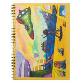 Watercolor Painting Spaceship Planet Spaceport Gun Notebook