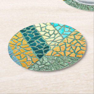 Watercolor Painting Stone Mosaic + your ideas Round Paper Coaster