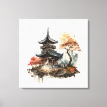 Watercolor painting style of a japanese temple
