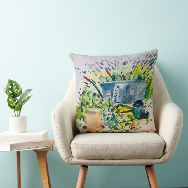 Watercolor painting , summer garden and Lawanda  Throw Pillow (Chair)