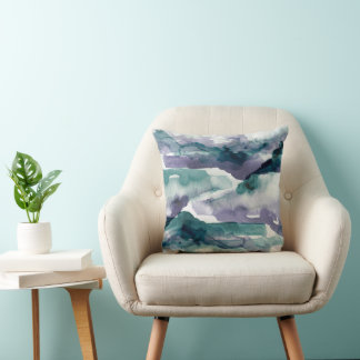 Watercolor Painting Tie Dye Blue Purple Throw Pillow
