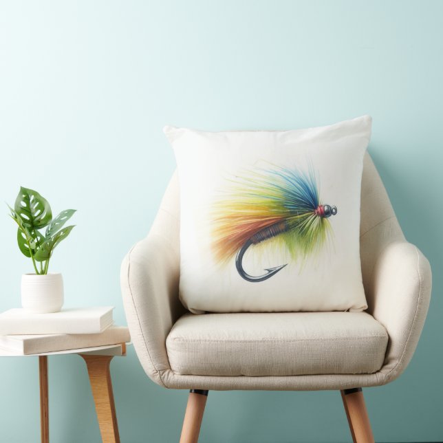 Watercolor Painting Trout Fly Fishing Throw Pillow (Chair)