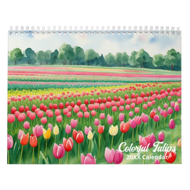 Watercolor Painting Tulips Colourful Flora  Calendar (Cover)