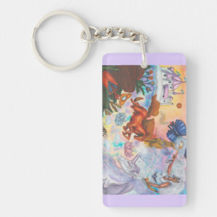 Watercolor Painting Unicorn Opal Fairy Dragon Fire Keychain