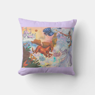 Watercolor Painting Unicorn Opal Fairy Dragon Fire Throw Pillow