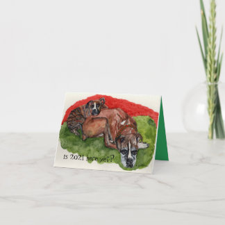 watercolor painting Xmas Boxers, whimsical message Card