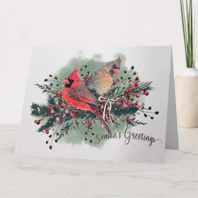 Watercolor Pair of Cardinals Christmas Design Card (Front)