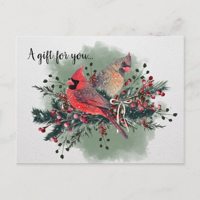 Watercolor Pair of Cardinals Christmas Design Postcard (Front)