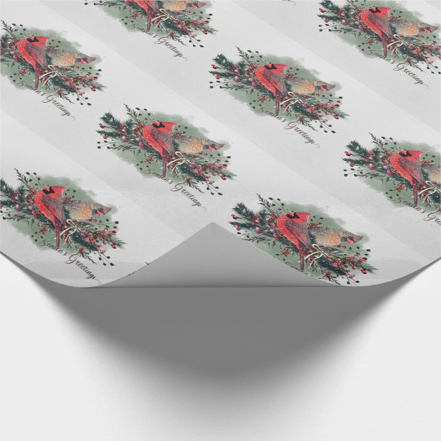 Watercolor Pair of Cardinals Christmas Design Wrapping Paper (Corner)