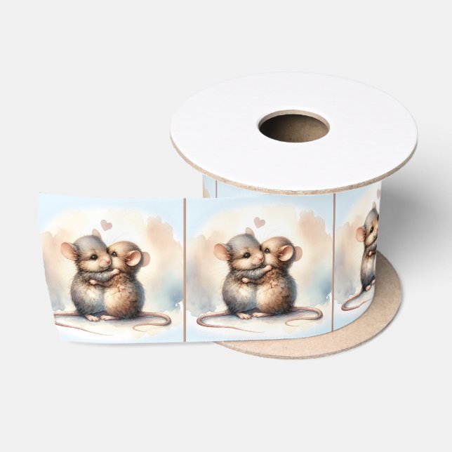 Watercolor Pair of Mice Hugging Satin Ribbon (Spool)